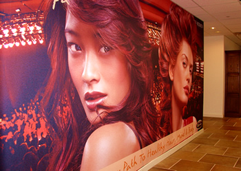 Corporate hallway with custom wallpaper
