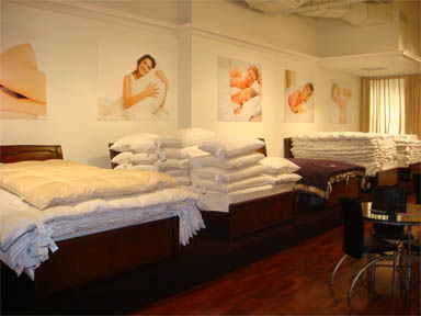 Retail sleep showroom in Manhattan<br /> Printing on 1/8" white Sintra flatbed printed retail store sign