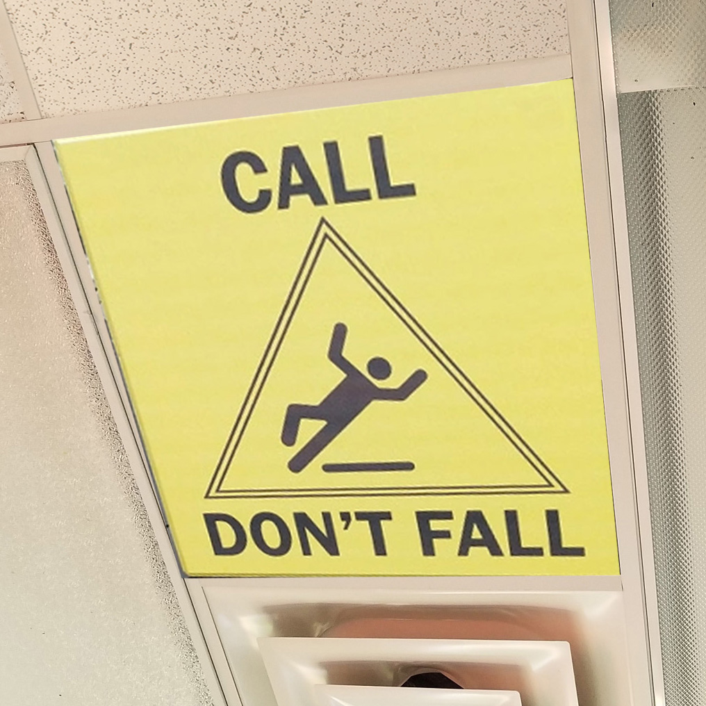 Call Don't Fall ceiling tiles for hospitals, retirement homes and life care centers